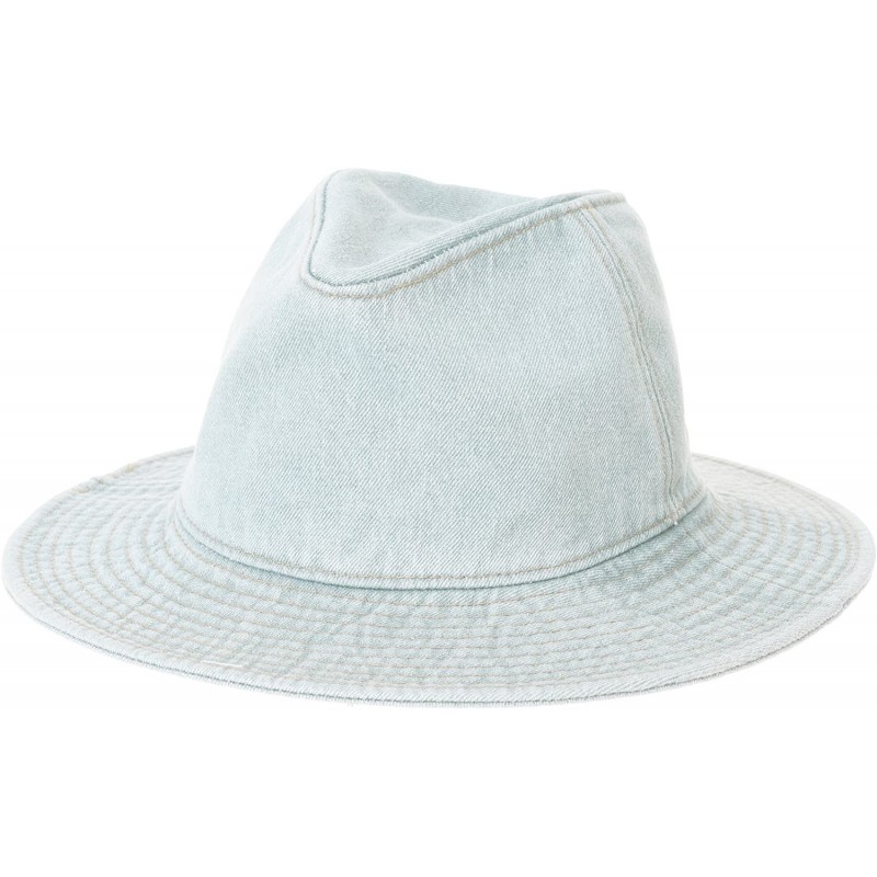 Fedoras Denim Fedora Hat Plain Stitch Washed Short Wide Brim Panama Hat KR61009 - Lightblue - C118E5D7396 $62.60