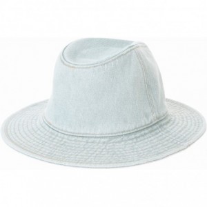 Fedoras Denim Fedora Hat Plain Stitch Washed Short Wide Brim Panama Hat KR61009 - Lightblue - C118E5D7396 $70.32