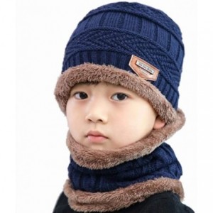 Skullies & Beanies Winter Hat for Adults/Kids- Knit Beanie Cap and Scarf with Fleece Lining - Blue - CI18IREGA25 $31.33