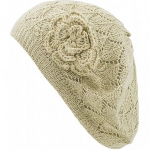Berets Womens Crochet Flower Beanie Hats Lightweight Cutout Knit Beret Fashion Cap - Beige Diamond Stripe - C812LCQ6TST $28.09
