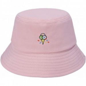 Bucket Hats Unisex Fashion Embroidered Bucket Hat Summer Fisherman Cap for Men Women - Ice Cream Pink - CM1983SUZSI $33.94