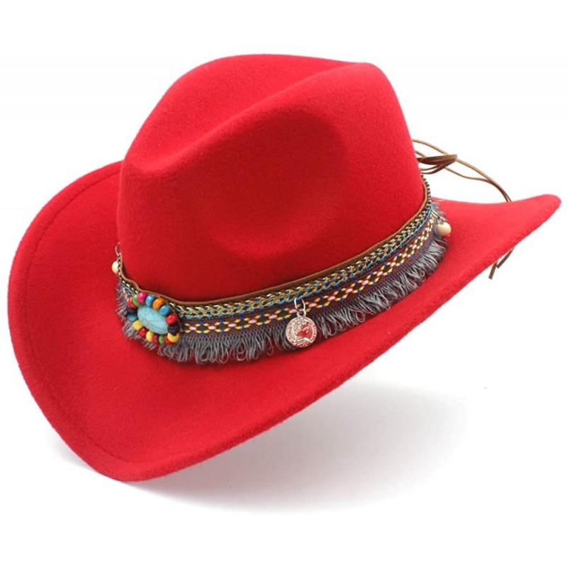 Cowboy Hats Classic Gem Straw Tassel Felt Cowgirl Hat Sombrero Band Décor Funny Party Cap - Red - C718ECTHHC9 $53.17