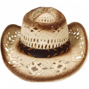 Cowboy Hats Men & Women's Western PU Leather Band Cowgirl Cowboy Straw Hat - Blue Bead - CT18GYS0HEN $40.85
