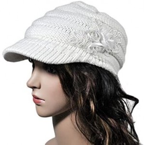 Skullies & Beanies Womens Lady's Winter Cable Knit Visor Hat with Flower Accent - White - C312MZF4TQO $18.97