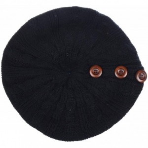 Berets Women's Fall French Style Cable Knit Beret Hat W/Sequin/Wooden Button - Black W/ Buttons - CS18LEIL99E $30.10