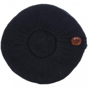 Berets Women's Fall French Style Cable Knit Beret Hat W/Sequin/Wooden Button - Black W/ Buttons - CS18LEIL99E $30.10