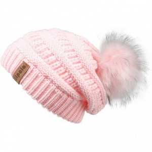 Skullies & Beanies Womens Winter Knit Beanie Hat Slouchy Warm Pom Pom Hat Faux Fur Caps for Women Ladies Girls - C318YM23Q8Q ...