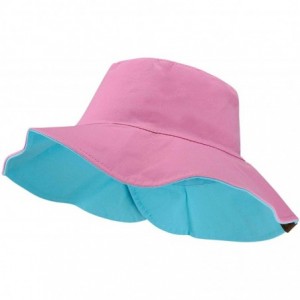 Bucket Hats Women's 100% Cotton Crushable Bucket Ponytail Messy Bun Sun Hat Reversible - Pink/Turquoise - CG18QGZROTE $27.52