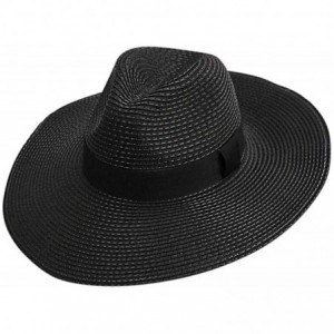 Sun Hats Woven Straw Wide Brim Panama Style Sun Hat - Black - CW12FFTJNIR $44.89