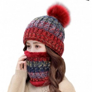 Skullies & Beanies Womens Winter Beanie Hat Scarf Set Warm Fuzzy Knit Hat Neck Scarves - B-red - CQ18ZDQ42HU $25.19