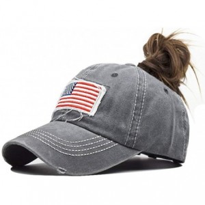Baseball Caps Women American-Flag Embroidery Ponytail-Baseball Hat Washed Distressed Messy-Bun Hat Adjustable - Gray - CE18Y2...