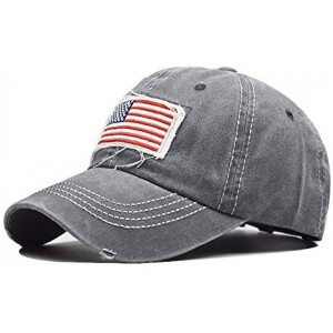 Baseball Caps Women American-Flag Embroidery Ponytail-Baseball Hat Washed Distressed Messy-Bun Hat Adjustable - Gray - CE18Y2...
