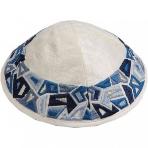Skullies & Beanies Judaica Blue and Ivory Kippah Embroidered Geometrical Design-Made in Israel - CI11C3NC1ID $32.67