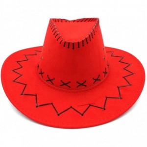 Cowboy Hats Fashion Unisex Adult Western Cowboy Cowgirl Caps Wide Brim Sun Hats - Red - CU188G8O009 $20.67