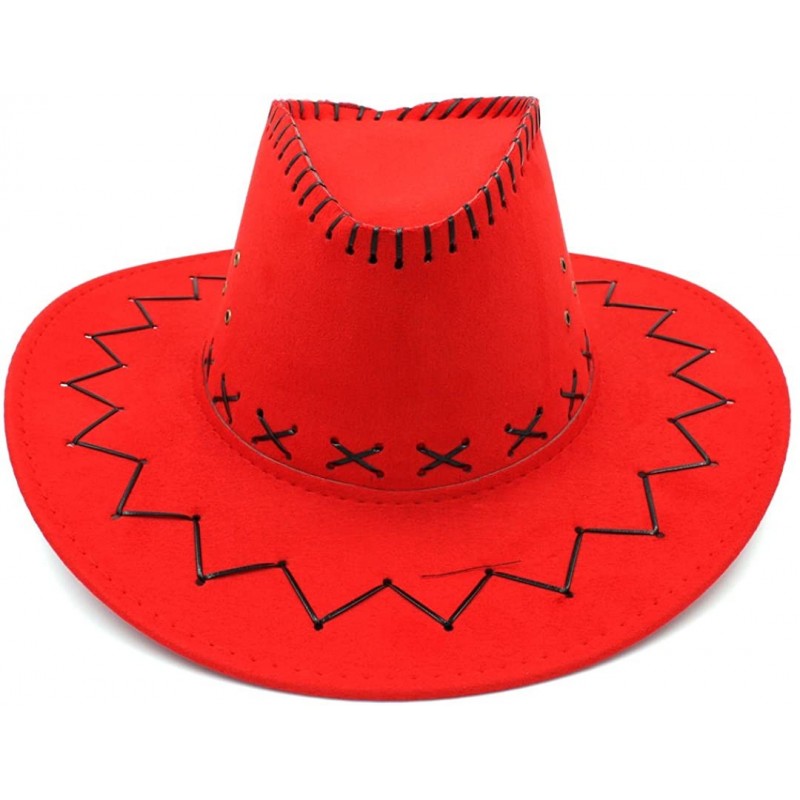 Cowboy Hats Fashion Unisex Adult Western Cowboy Cowgirl Caps Wide Brim Sun Hats - Red - CU188G8O009 $23.62