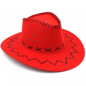 Cowboy Hats Fashion Unisex Adult Western Cowboy Cowgirl Caps Wide Brim Sun Hats - Red - CU188G8O009 $23.62