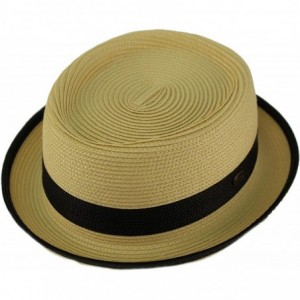 Fedoras Men's Everyday 2tone Light Summer Porkpie Boater Derby Fedora Sun Hat - Natural - C318DIW4TQE $54.05