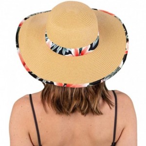 Sun Hats Womens Fabric Patterned Print Brim Adjustable Beach Floppy Sun Hat - Floral - Black - C118QDT8IZ4 $32.81