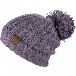 Skullies & Beanies Women's Chenille Soft Stretchy Pom Cuffed Knit Beanie Cap Hat - Violet - CT18IQG6EKL $23.78