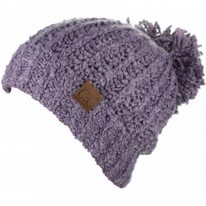 Skullies & Beanies Women's Chenille Soft Stretchy Pom Cuffed Knit Beanie Cap Hat - Violet - CT18IQG6EKL $23.78