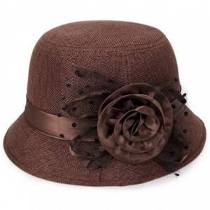 Fedoras Women's Retro Ribbon Flower Bow Solid Color Fedora Bowler Hat Caps - Brown - CO19232XL4Z $16.11