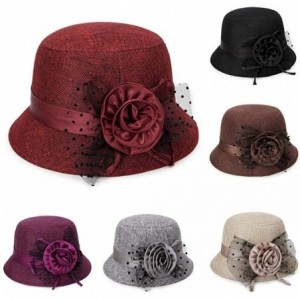 Fedoras Women's Retro Ribbon Flower Bow Solid Color Fedora Bowler Hat Caps - Brown - CO19232XL4Z $15.71