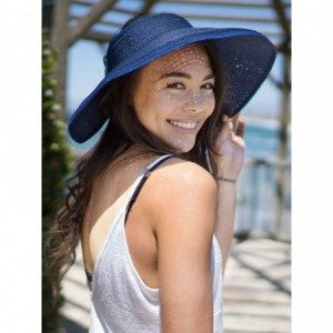 Visors Women's Summer Foldable Straw Sun Visor w/Cute Bowtie - Dark Blue - CT11ADF8F5F $28.36
