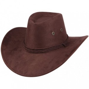 Cowboy Hats Mens Faux Felt Western Cowboy Hat Fedora Outdoor Wide Brim Hat with Strap - Coffee - CJ186G83C3D $39.11