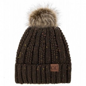 Skullies & Beanies Exclusives Fuzzy Lined Knit Fur Pom Beanie Hat (YJ-820) - Confetti Brown - CT192AEXX4T $37.66