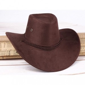 Cowboy Hats Mens Faux Felt Western Cowboy Hat Fedora Outdoor Wide Brim Hat with Strap - Coffee - CJ186G83C3D $38.24