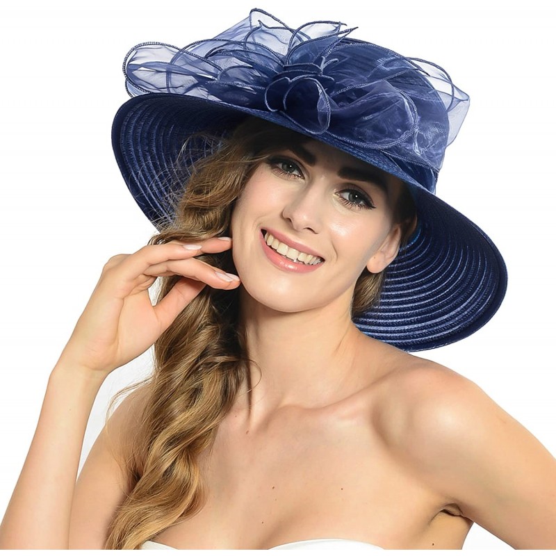 Sun Hats Lightweight Kentucky Derby Church Dress Wedding Hat S052 - Blue - CX11WLHV0LP $45.27
