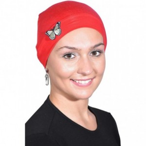 Skullies & Beanies Ladies Chemo Hat with Green Butterfly Bling - Red - CB18OYWQRRY $27.17