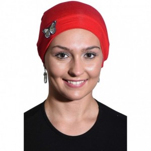 Skullies & Beanies Ladies Chemo Hat with Green Butterfly Bling - Red - CB18OYWQRRY $31.52