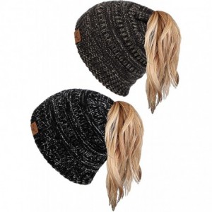 Skullies & Beanies Ponytail Messy Bun Beanie Tail Knit Hole Soft Stretch Cable Winter Hat for Women - CM18X4ZDA0X $45.32