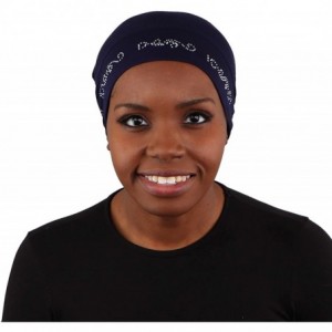 Skullies & Beanies Womens Soft Sleep Cap Comfy Cancer Hat with Rhinestone Swirly Chain Applique - Navy - CE17Y0MKK8R $34.90