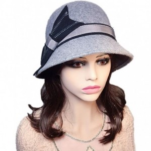 Bucket Hats Womens 100% Wool Contrast Color Bowknot Bucket Hat Cloche Hat Winter Hat - A-grey - C418I892ICS $35.42