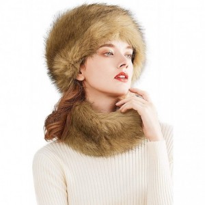Skullies & Beanies Faux Fur Women Russian Cossack Style Hat-Scarf Set for Ladies - Camel - CT18IWCXOL3 $35.62