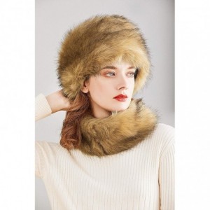 Skullies & Beanies Faux Fur Women Russian Cossack Style Hat-Scarf Set for Ladies - Camel - CT18IWCXOL3 $31.43