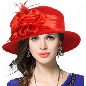 Bucket Hats Women's Wool Church Dress Cloche Hat Plumy Felt Bucket Winter Hat - Floral-red - C218602CXYQ $50.27