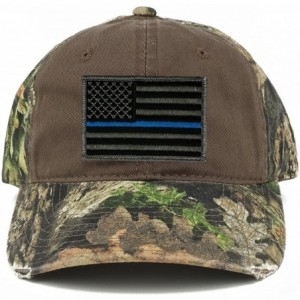 Baseball Caps US American Flag Patch Mossy Oak Realtree Camo Adjustable Cap - Choclate - Blue Line Patch - CX12N2159V3 $36.08