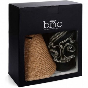 Sun Hats BMC 2pc Roll Up Collapsible Visor Style Straw Hats- Braid + Floral Collection - Deep Camel + Black - C817XWLCIS8 $35.15