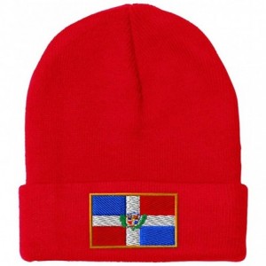 Skullies & Beanies Custom Beanie for Men & Women Dominican Republic Embroidery Skull Cap Hat - Red - CE18ZRY6NMM $26.04