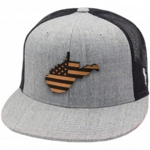 Baseball Caps 'West Virginia Patriot' Leather Patch Hat Flat Trucker - Grey/Black - C418IGQQ9OQ $54.53