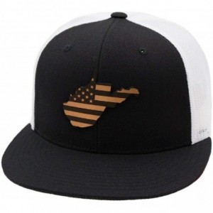Baseball Caps 'West Virginia Patriot' Leather Patch Hat Flat Trucker - Grey/Black - C418IGQQ9OQ $54.53