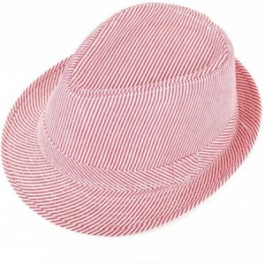 Fedoras Unisex Summer Short Brim Fedora - Hats for Men & Women + Panama Hats & Straw Hats - Red Pinstripe - CA17YTOW08H $26.06