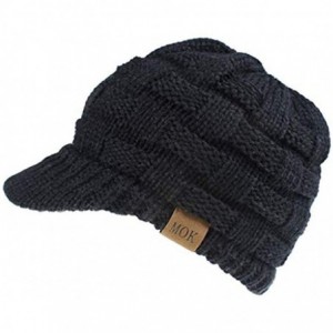 Skullies & Beanies Womens Knit Visor Beanie Newsboy Cap Winter Warm Hat Cold Snow Weather - Black - C518YHKNZ7Z $17.82