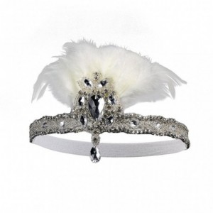 Headbands 1920s Headpiece Carnival Flapper Vintage Feather Gatsby Art Deco White - White - CE18KNRZ8G5 $23.52
