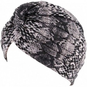 Skullies & Beanies Women Pleated Twist Turban African Printing India Chemo Cap Hairwrap Headwear - Black2 - CE18WXIZ853 $17.86