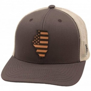 Baseball Caps 'Illinois Patriot' Leather Patch Hat Curved Trucker - Brown/Tan - C118IGR09H8 $57.02
