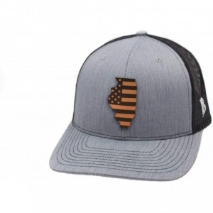 Baseball Caps 'Illinois Patriot' Leather Patch Hat Curved Trucker - Brown/Tan - C118IGR09H8 $53.82